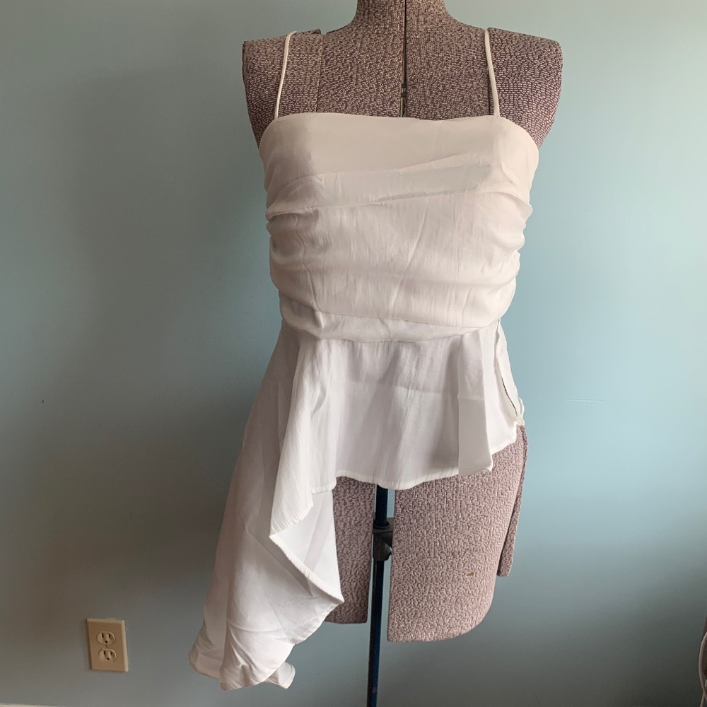 Venti6 Shiny White Sleeveless Gathered Women's M Blouse Side Train